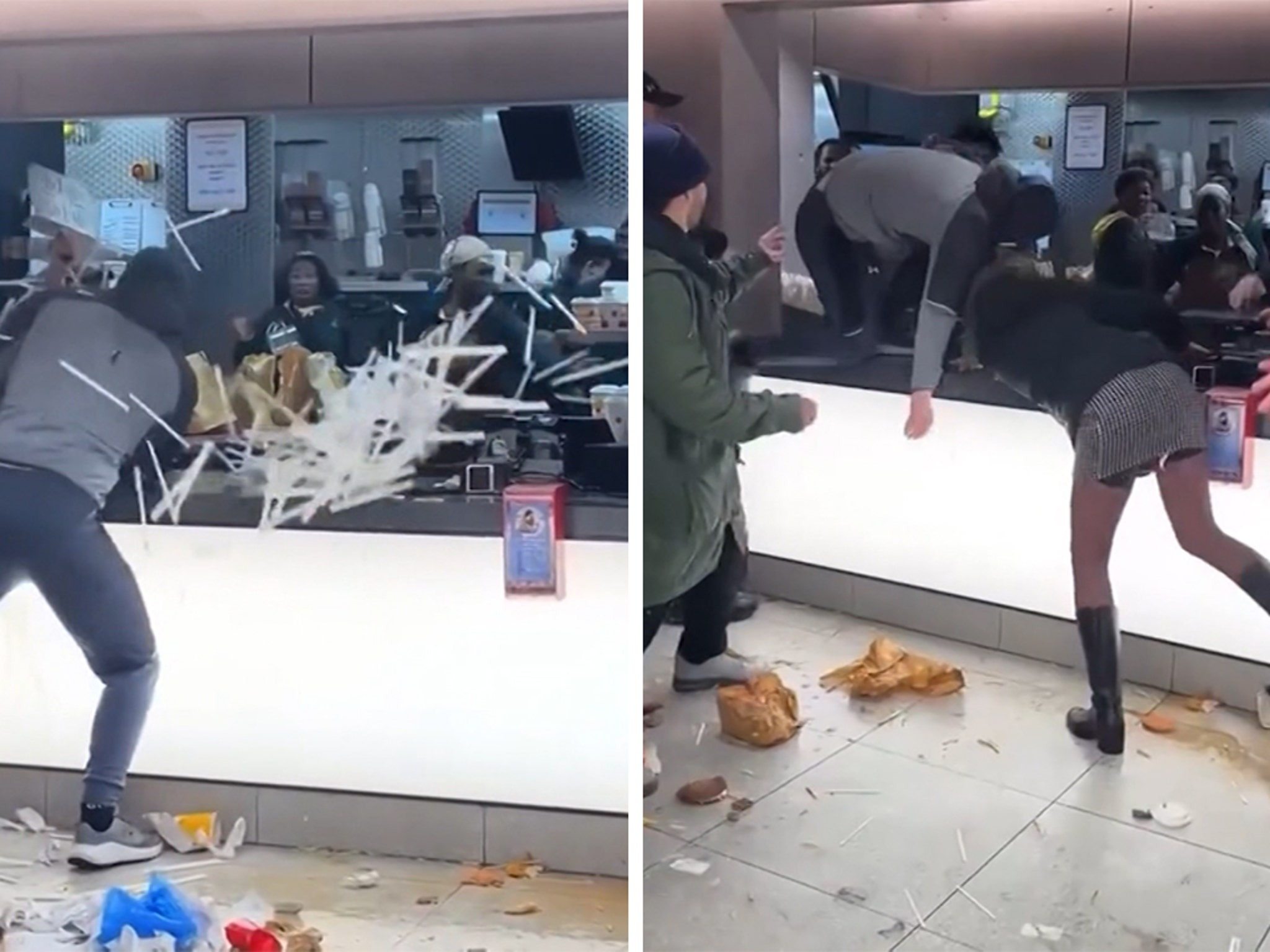 Video: Massenschlägerei bei McDonald’s: Mitarbeiter und Kunden bewerfen sich mit Essen